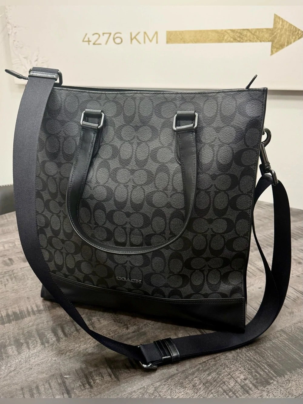 Coach Black/Charcoal Signature Messenger Bag with Adjustable Strap